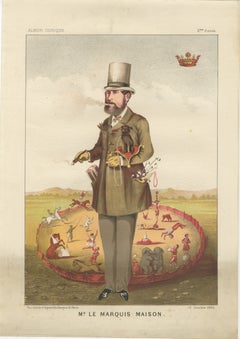 French Belle Époque Circus Caricature, Marquis Maison Chromolitho Print, 1885