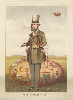 French Belle Époque Circus Caricature, Marquis Maison Chromolitho Print, 1885
