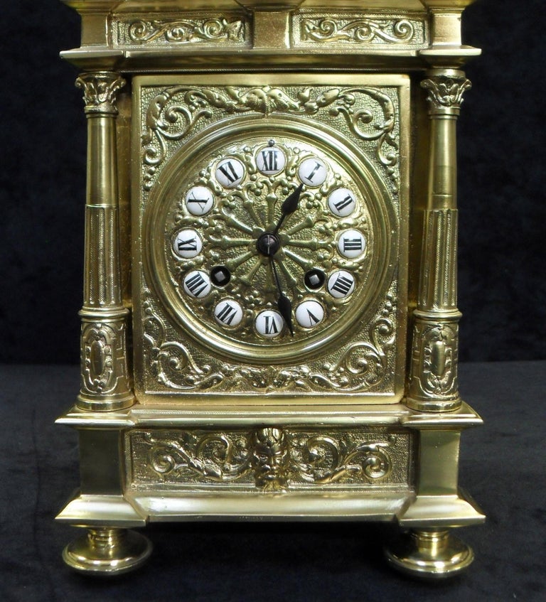 French Belle Époque Decorative Brass Mantel Clock For Sale at 1stdibs