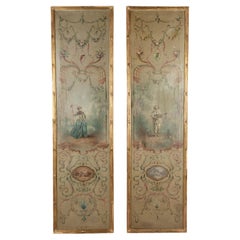French Belle Epoque Decorative Painted Wall Panels, Set of 2