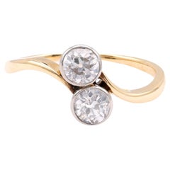 Anello French Belle Epoque con diamante in oro giallo 14K e platino Toi Et Moi