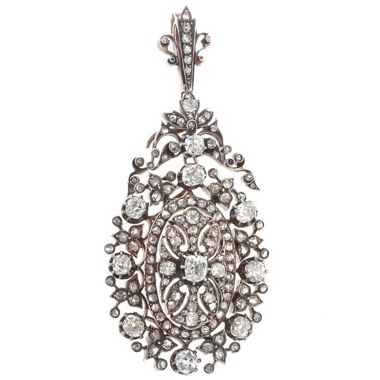 French Belle Époque Diamond Gold Silver Pendant at 1stDibs