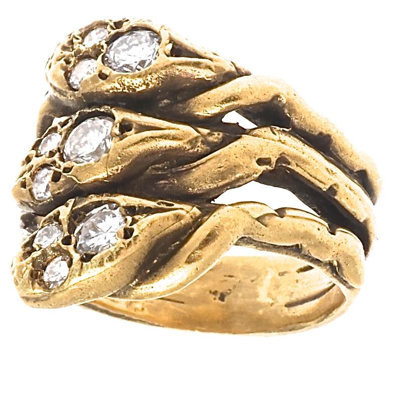 Belle Époque French Belle Epoque Diamond Gold Snake Ring