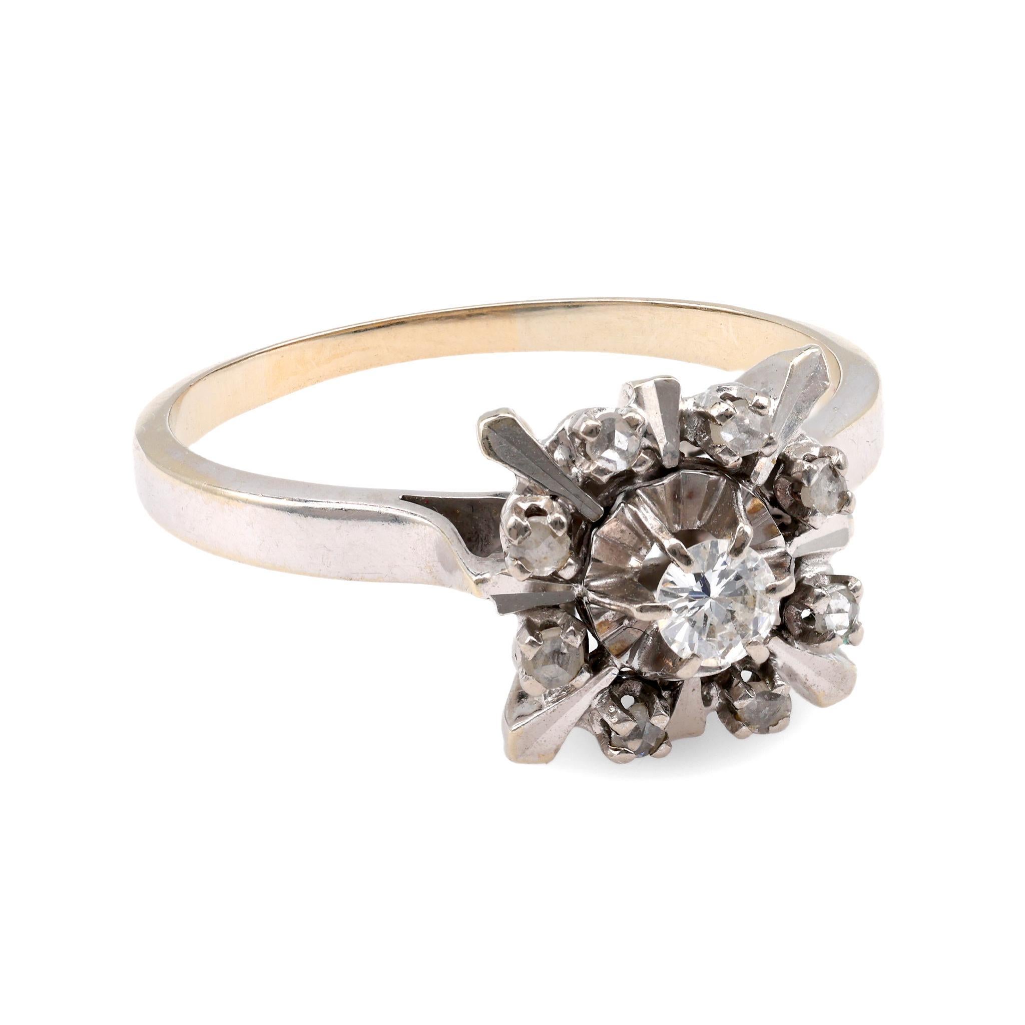 Belle Époque French Belle Epoque Diamond White Gold Halo Ring For Sale