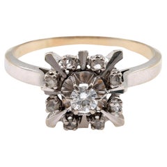 Antique French Belle Epoque Diamond White Gold Halo Ring