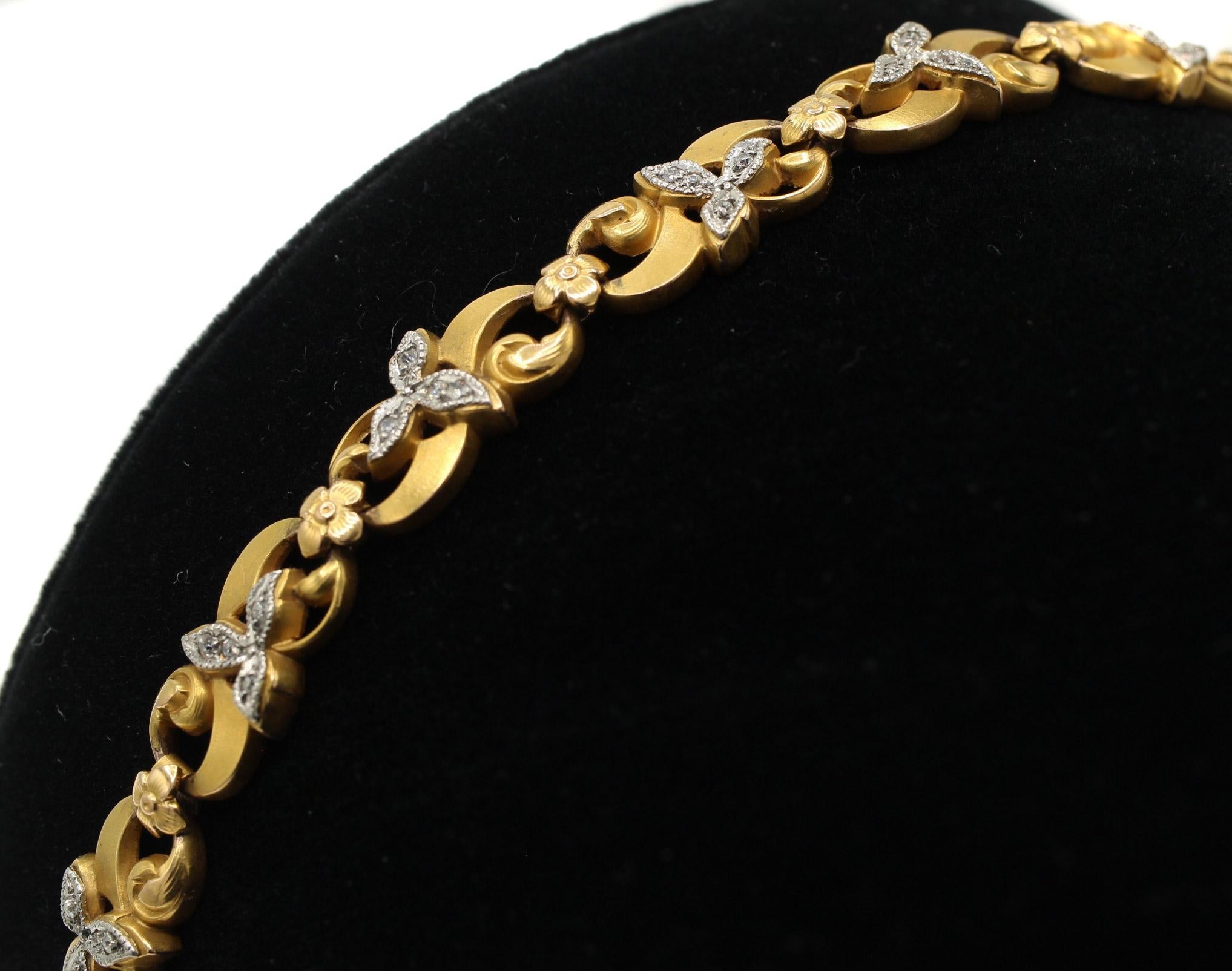Bracciale francese Belle Époque con diamanti in oro giallo e platino In condizioni ottime in vendita a New York, NY