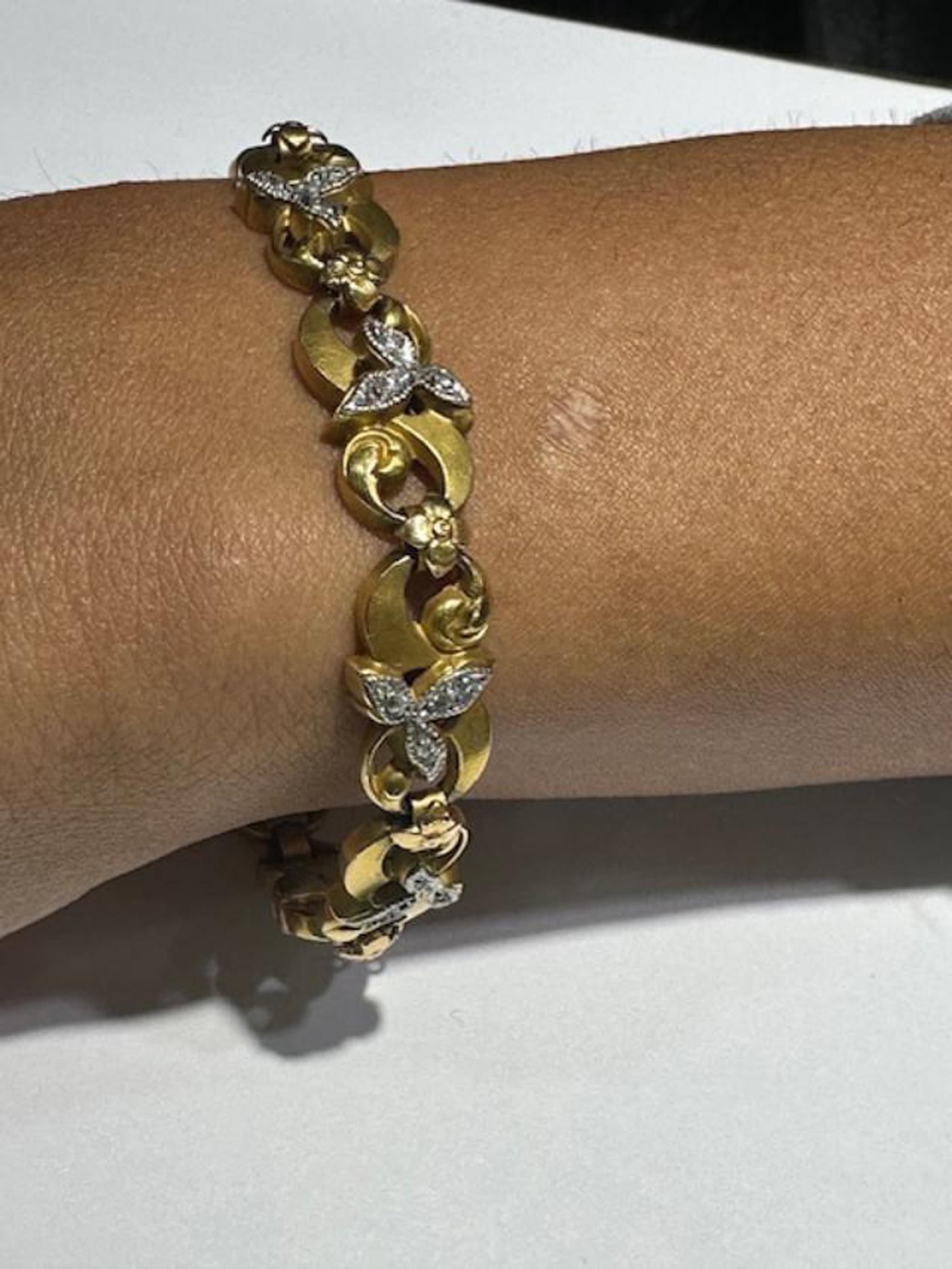 Bracciale francese Belle Époque con diamanti in oro giallo e platino in vendita 2