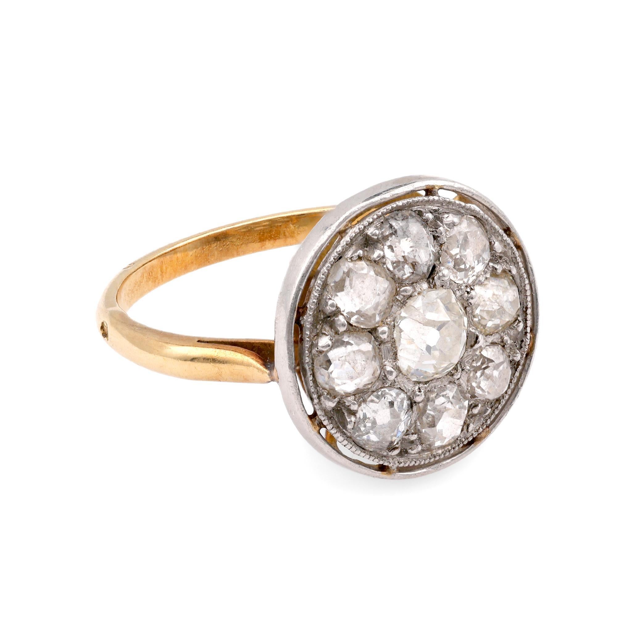 French Belle Epoque Diamantring aus Gelbgold und Platin (Belle Époque)