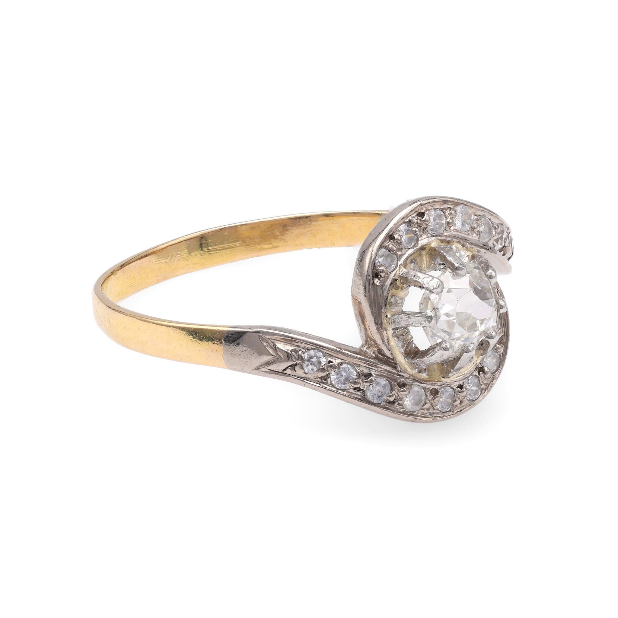 Belle Époque French Belle Epoque Diamond Yellow gold Swirl Ring For Sale