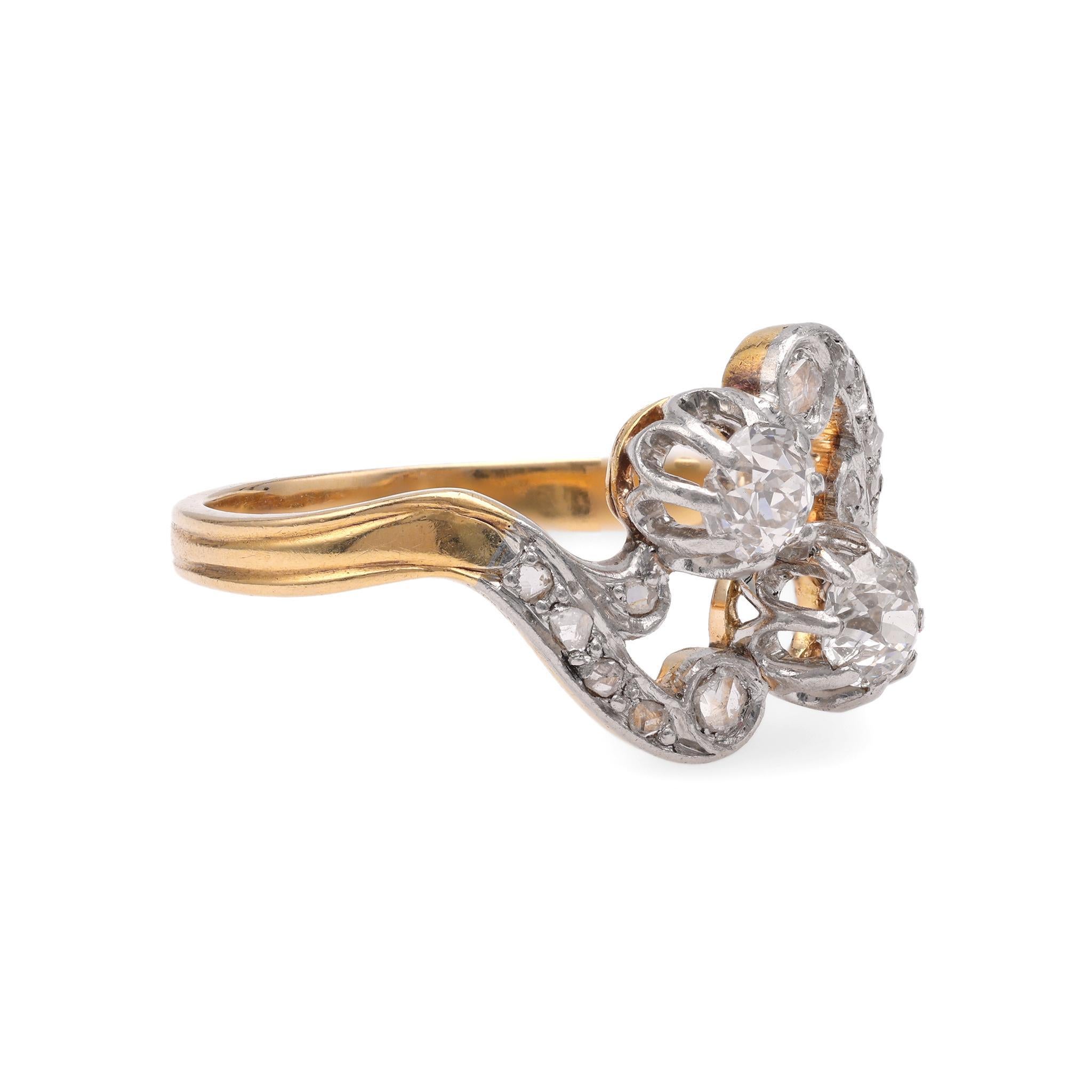 Belle Époque French Belle Epoque Diamond Yellow Gold Toi Et Moi Ring For Sale