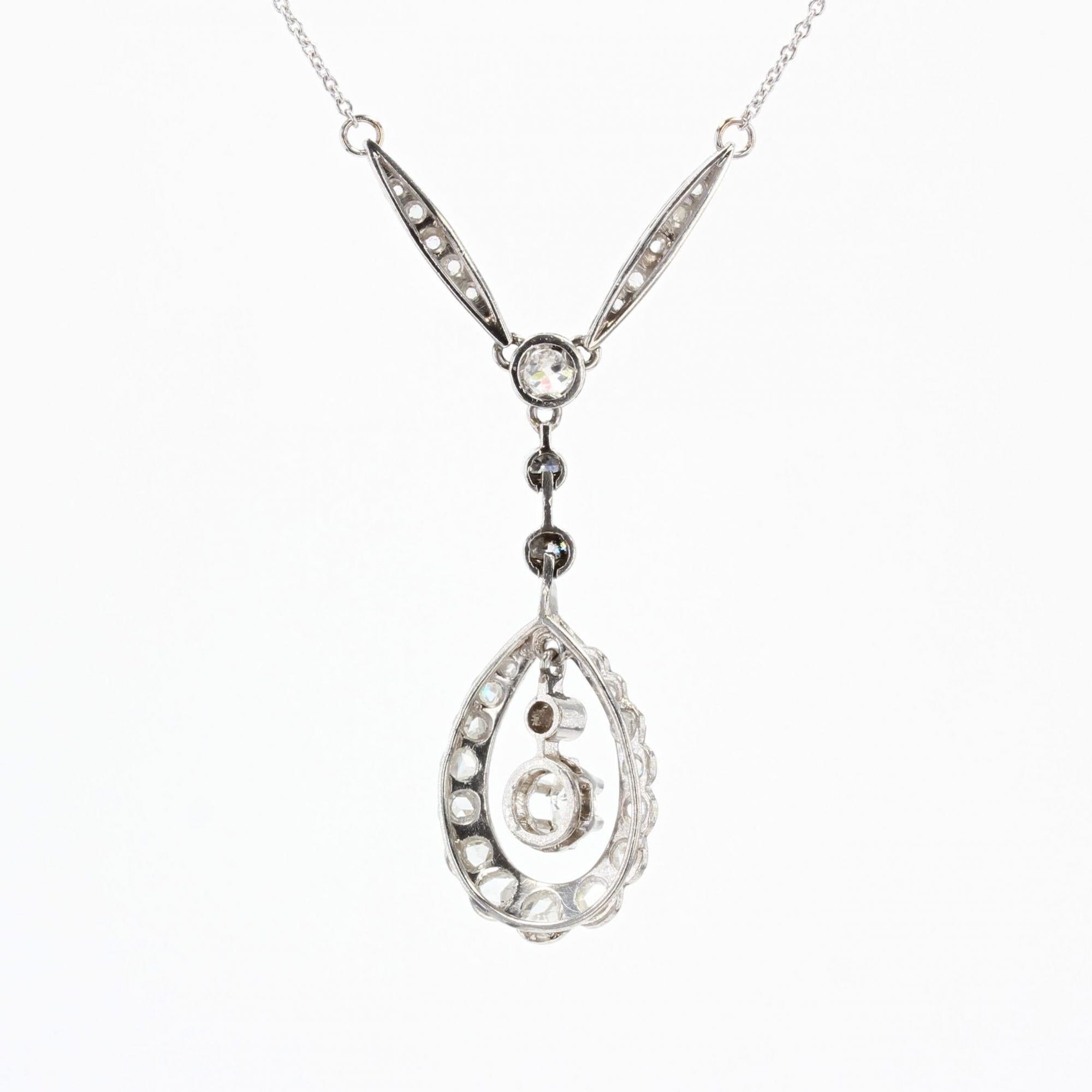 French Belle Epoque Diamonds 18 Karat White Gold Platinum Necklace For Sale 1