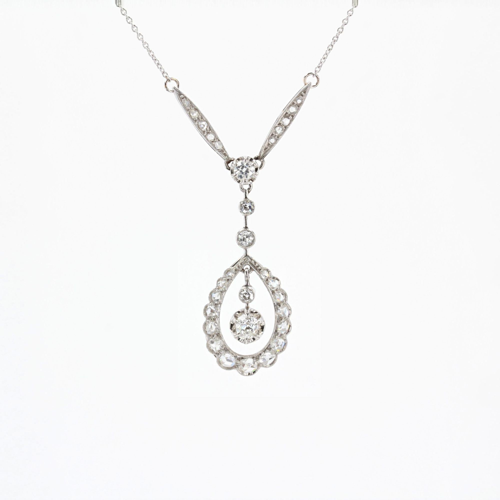 French Belle Epoque Diamonds 18 Karat White Gold Platinum Necklace For Sale 3