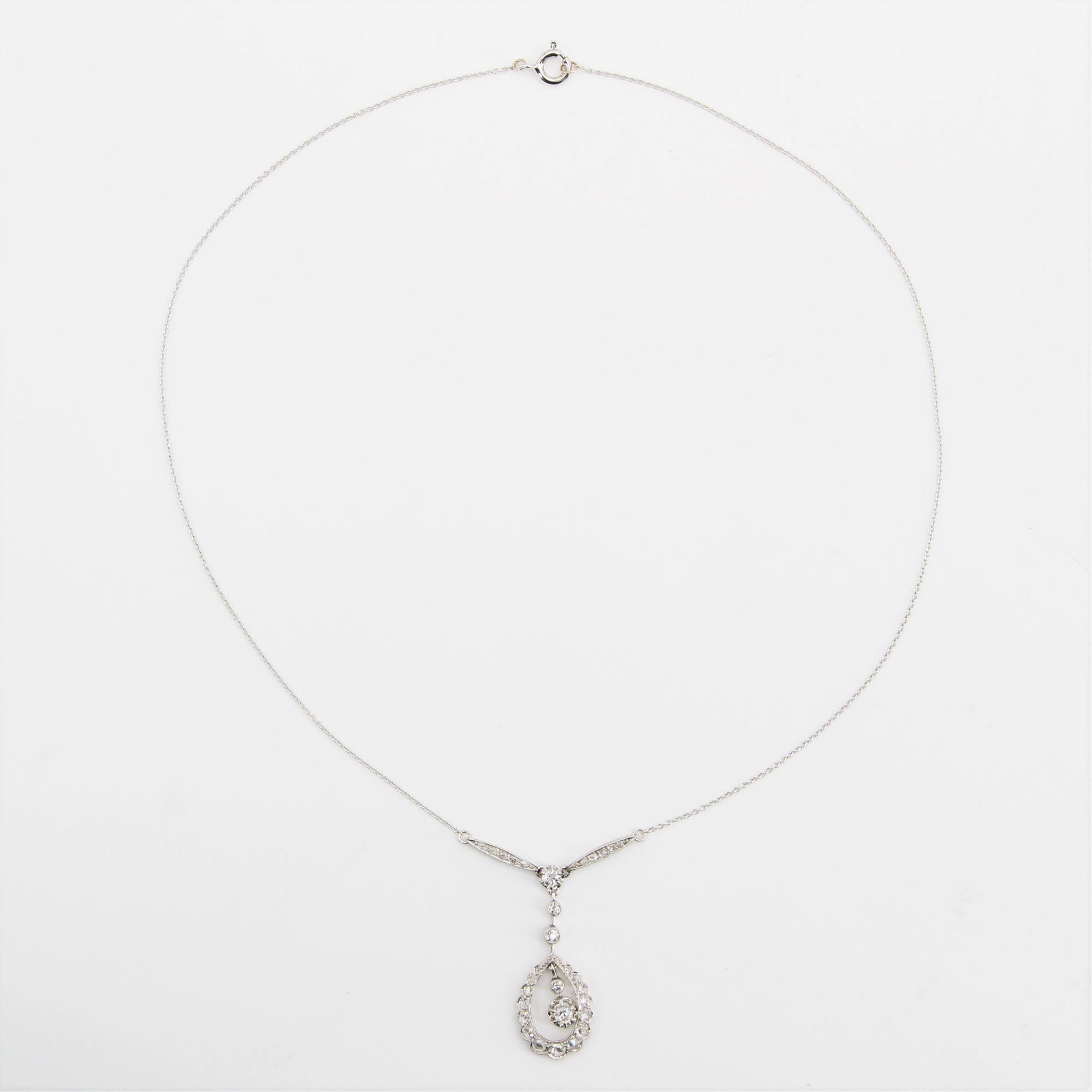 Women's French Belle Epoque Diamonds 18 Karat White Gold Platinum Necklace For Sale