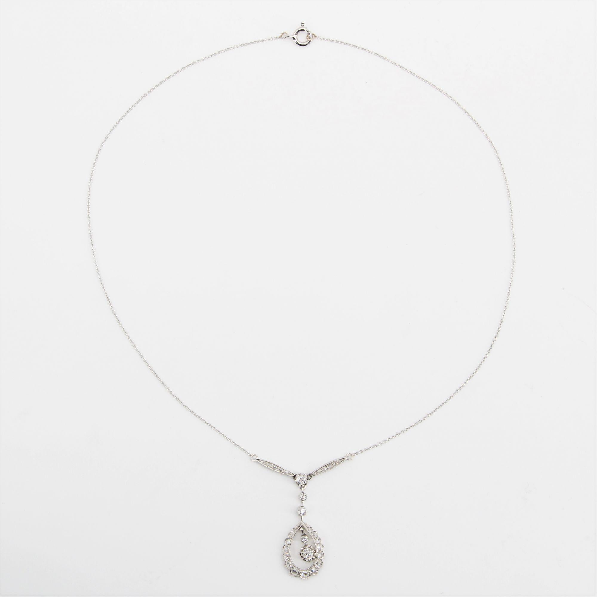 Women's French Belle Epoque Diamonds 18 Karat White Gold Platinum Necklace For Sale