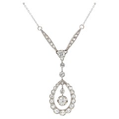 Antique French Belle Epoque Diamonds 18 Karat White Gold Platinum Necklace