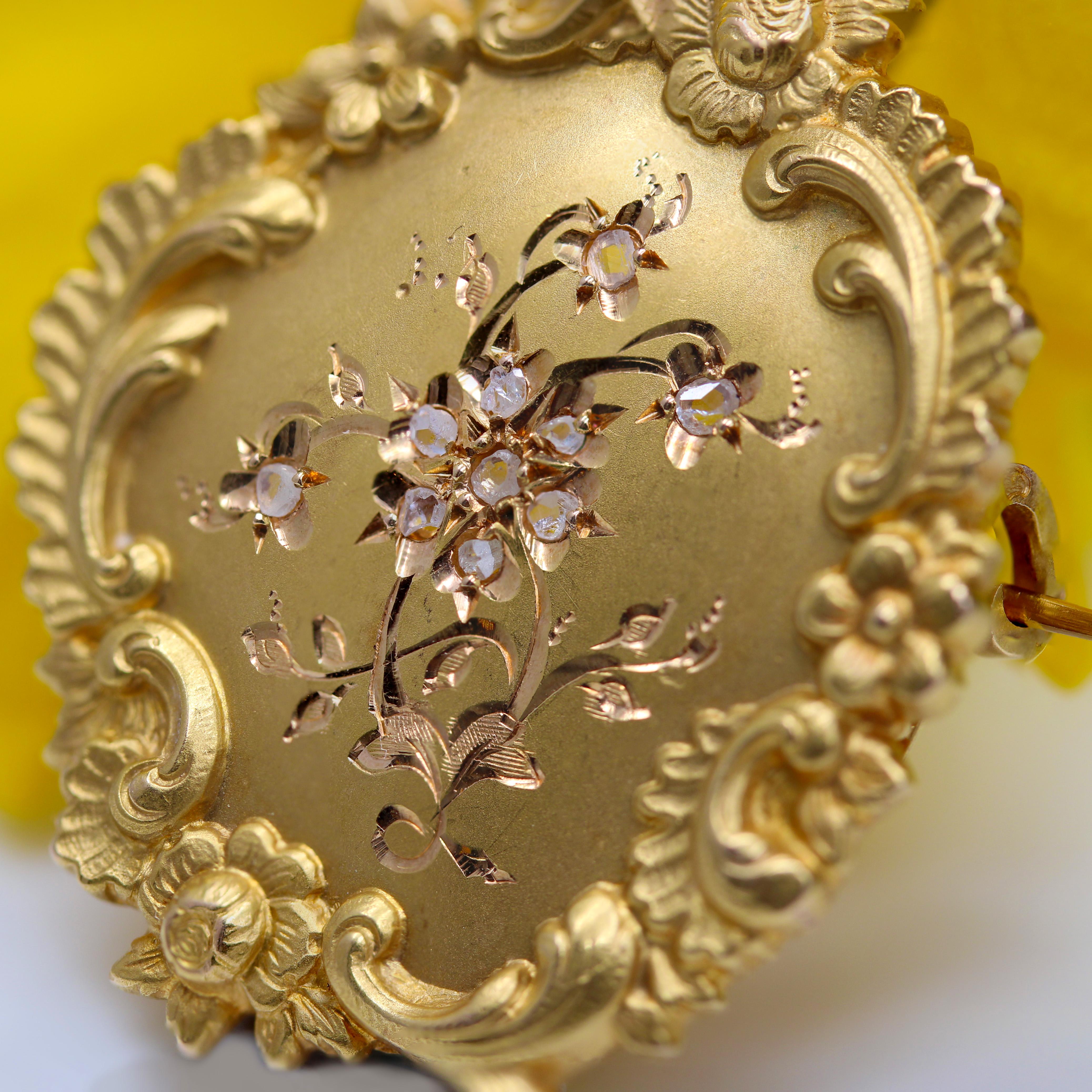 French Belle Epoque Diamonds Floral Pattern 18 Karat Yellow Gold Brooch For Sale 4