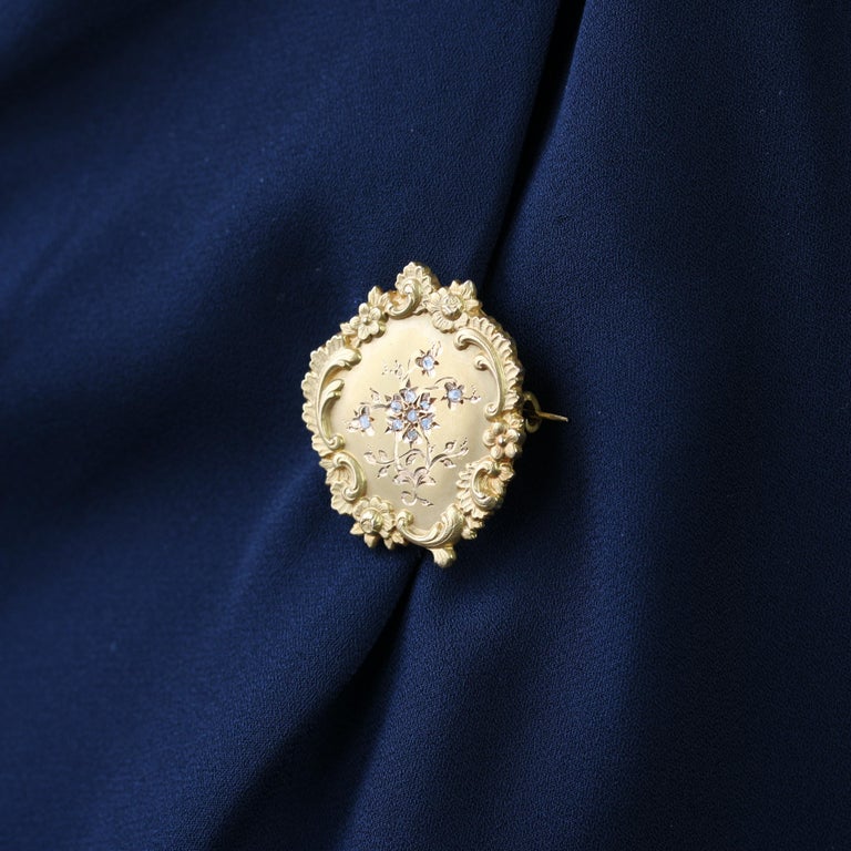 Broche Ancienne « Belle Elegante » En Or 18k Et Diamants - XIXe Siècle