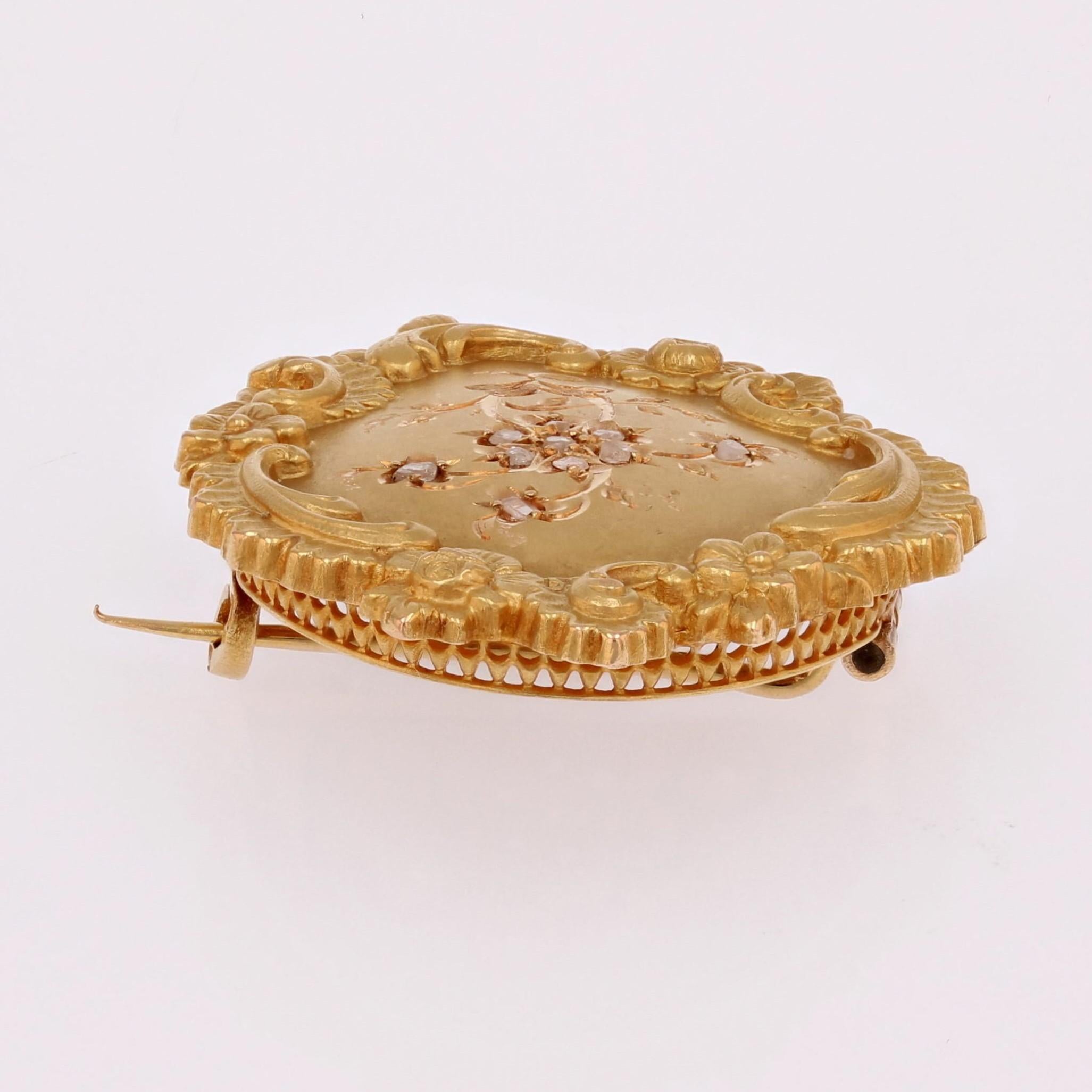 French Belle Epoque Diamonds Floral Pattern 18 Karat Yellow Gold Brooch For Sale 6