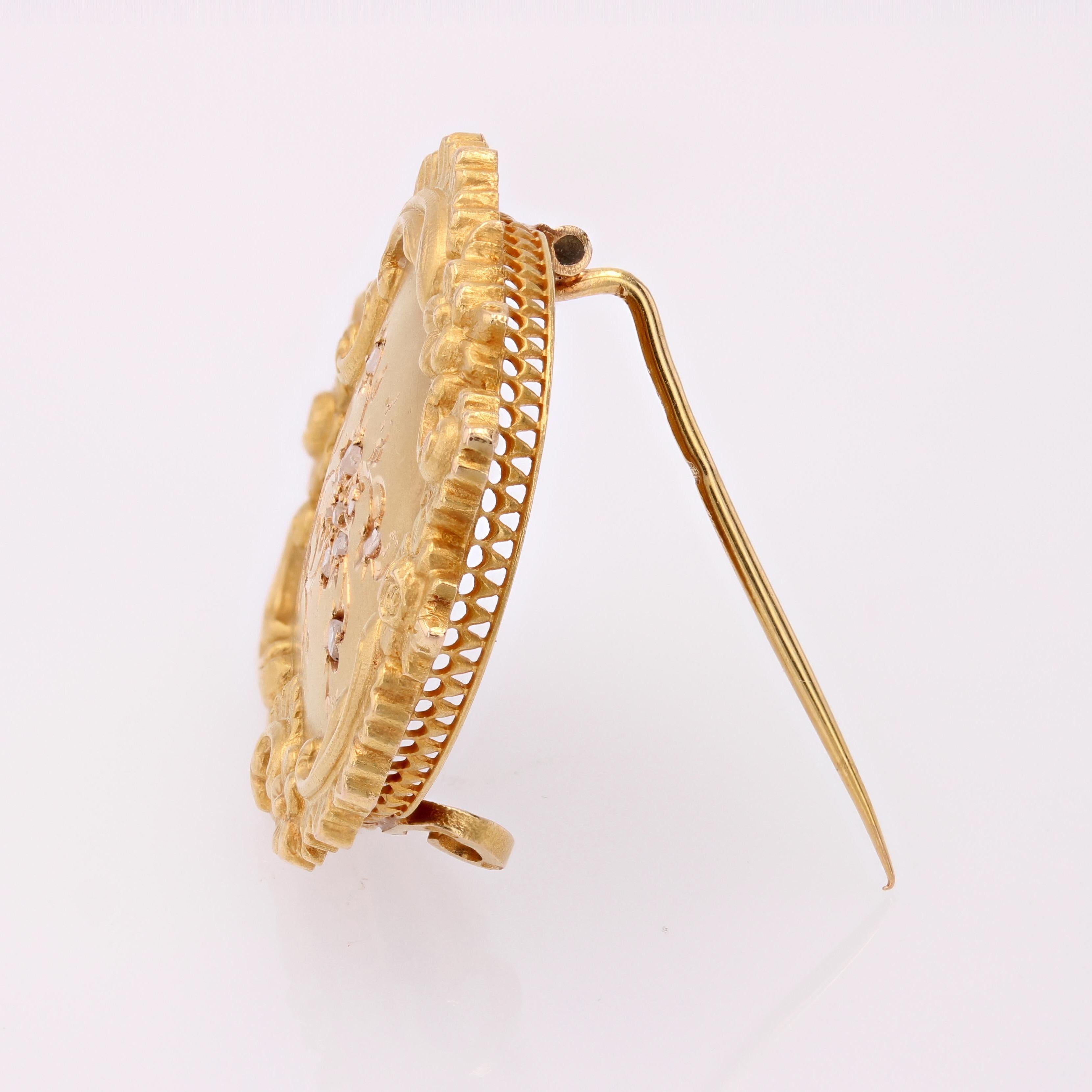 French Belle Epoque Diamonds Floral Pattern 18 Karat Yellow Gold Brooch For Sale 2