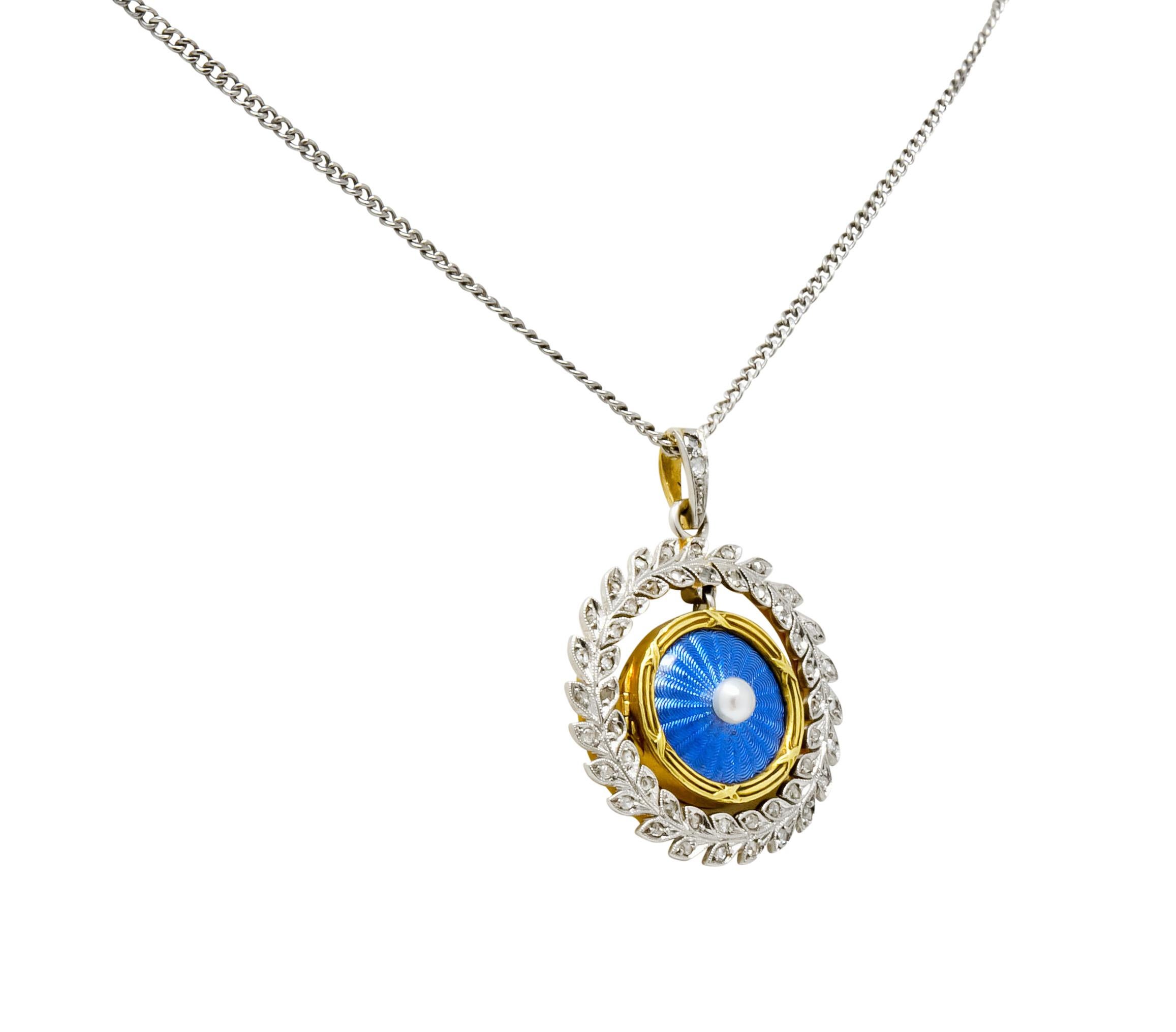 Women's or Men's French Belle Époque Edwardian Diamond Enamel Platinum 18 Karat Gold Necklace