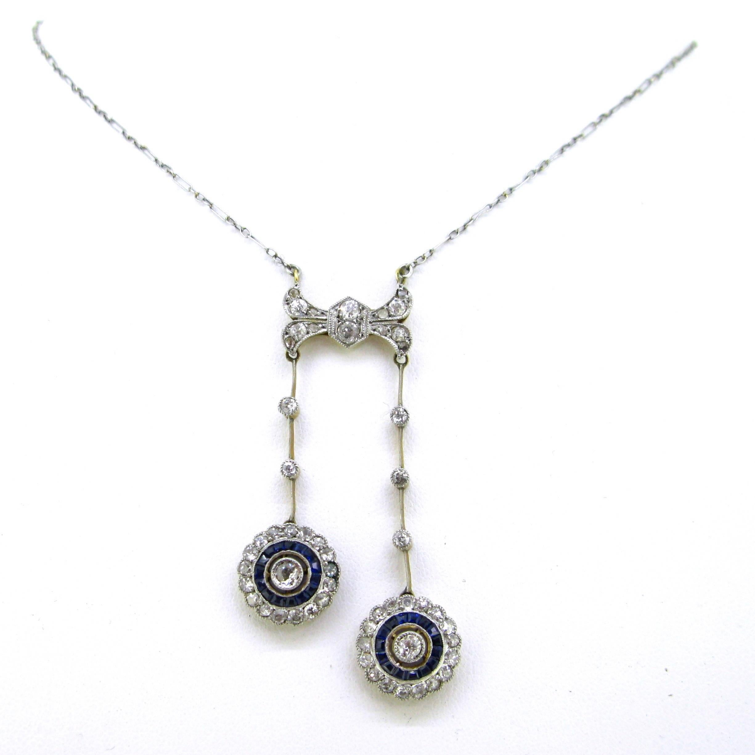 Old Mine Cut French Belle Époque Edwardian Sapphires and Diamonds Chain Neglige Necklace