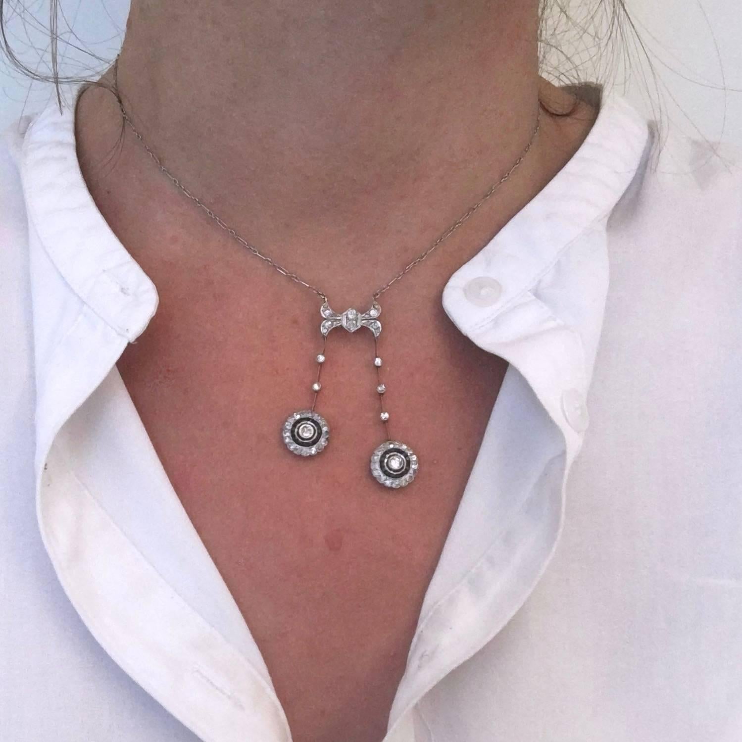 French Belle Époque Edwardian Sapphires and Diamonds Chain Neglige Necklace 3