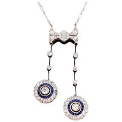 French Belle Époque Edwardian Sapphires and Diamonds Chain Neglige Necklace