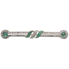 Antique French Belle Époque Emerald and Diamond Brooch by Michel Ballada Circa 1910