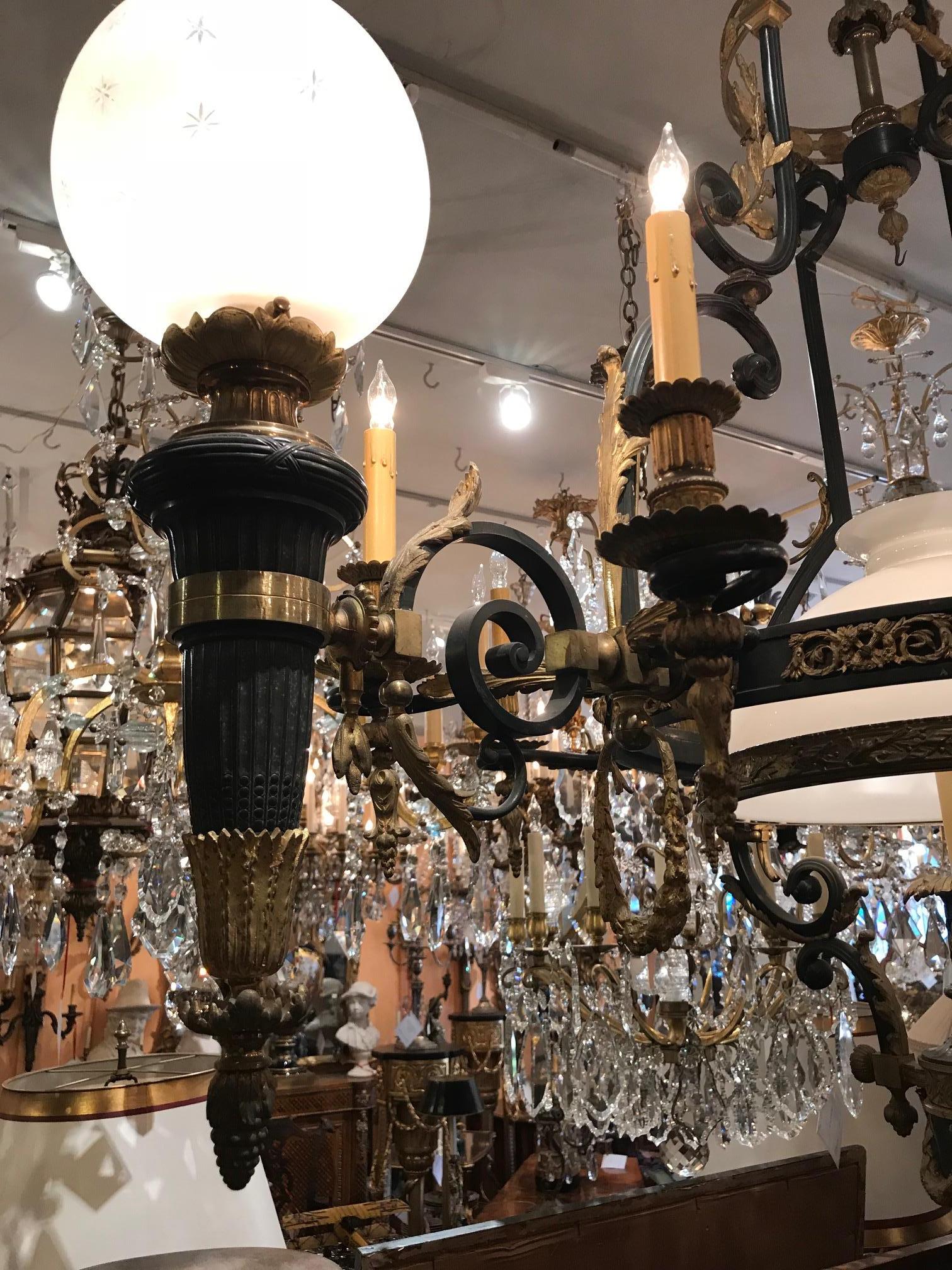 French Belle Epoque Empire style Gasolier and Oil Reservoir Chandelier  For Sale 3