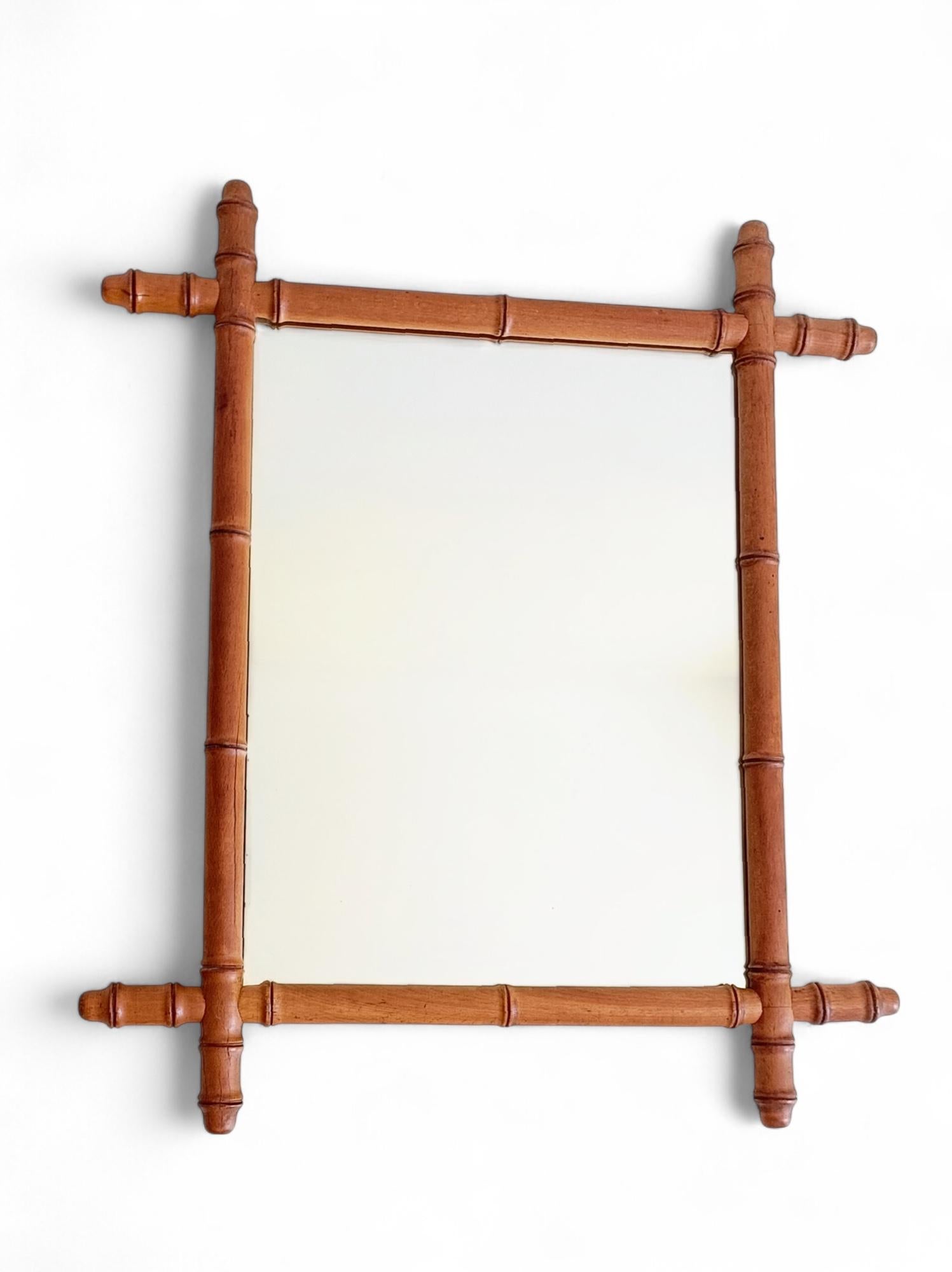 Français French Belle Epoque Faux Bamboo Mirror, Turn of the 19th-C. en vente