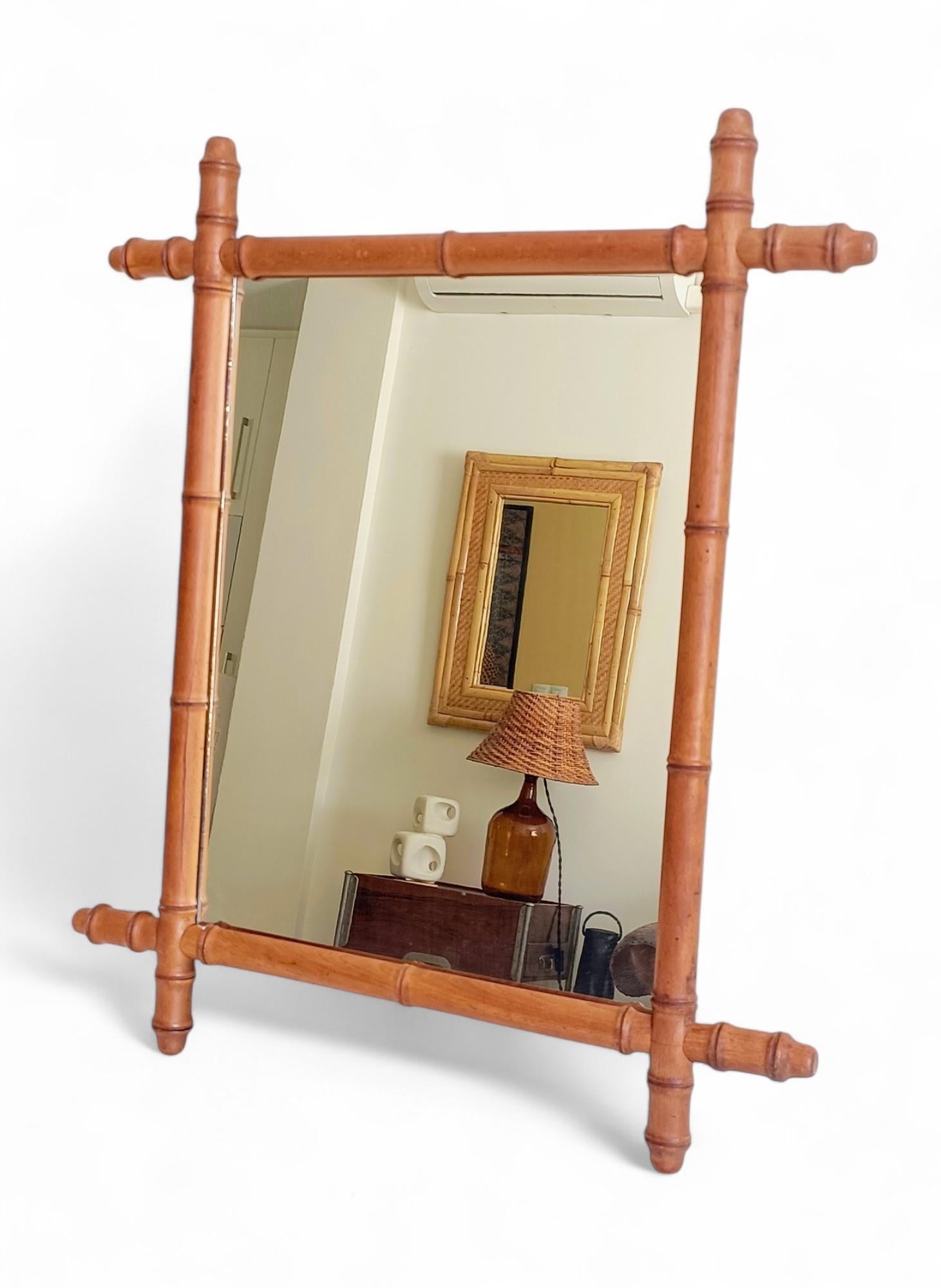 Fait main French Belle Epoque Faux Bamboo Mirror, Turn of the 19th-C. en vente