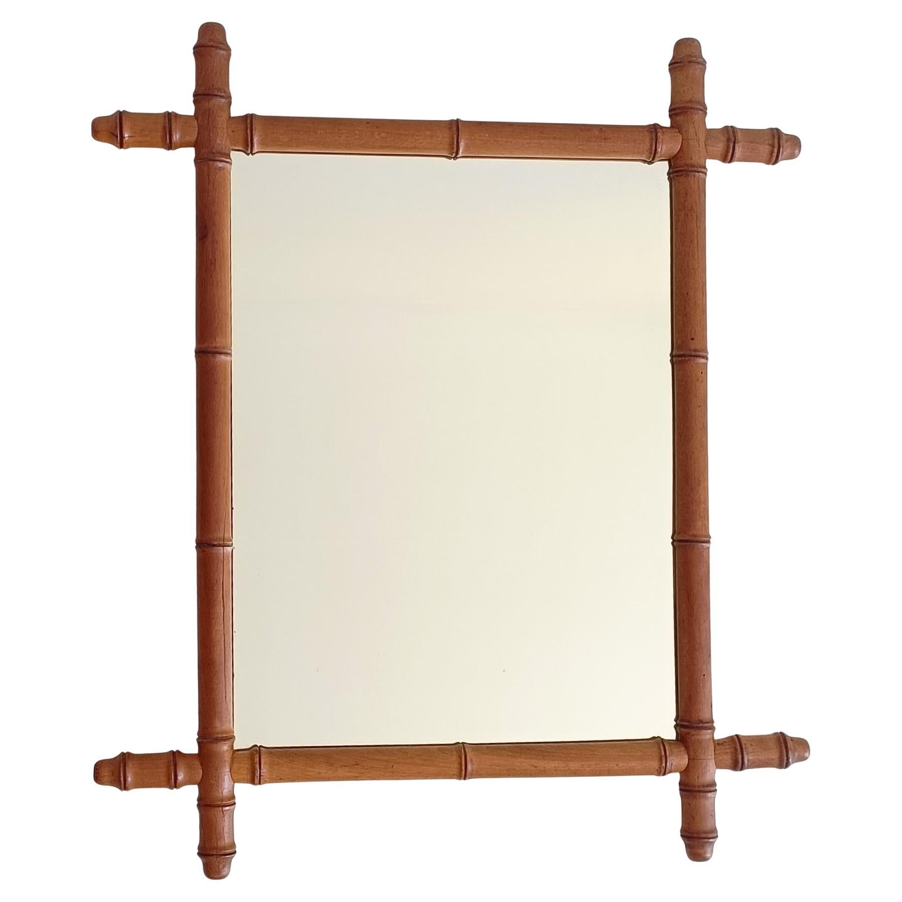 French Belle Epoque Faux Bamboo Mirror, Turn of the 19th-C