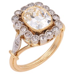 French Belle Époque GIA 2.02 carat old mine cut diamond cluster ring