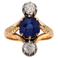 Französischer Belle Époque GIA 2,67 Karat Saphir-Diamant 18k Goldring