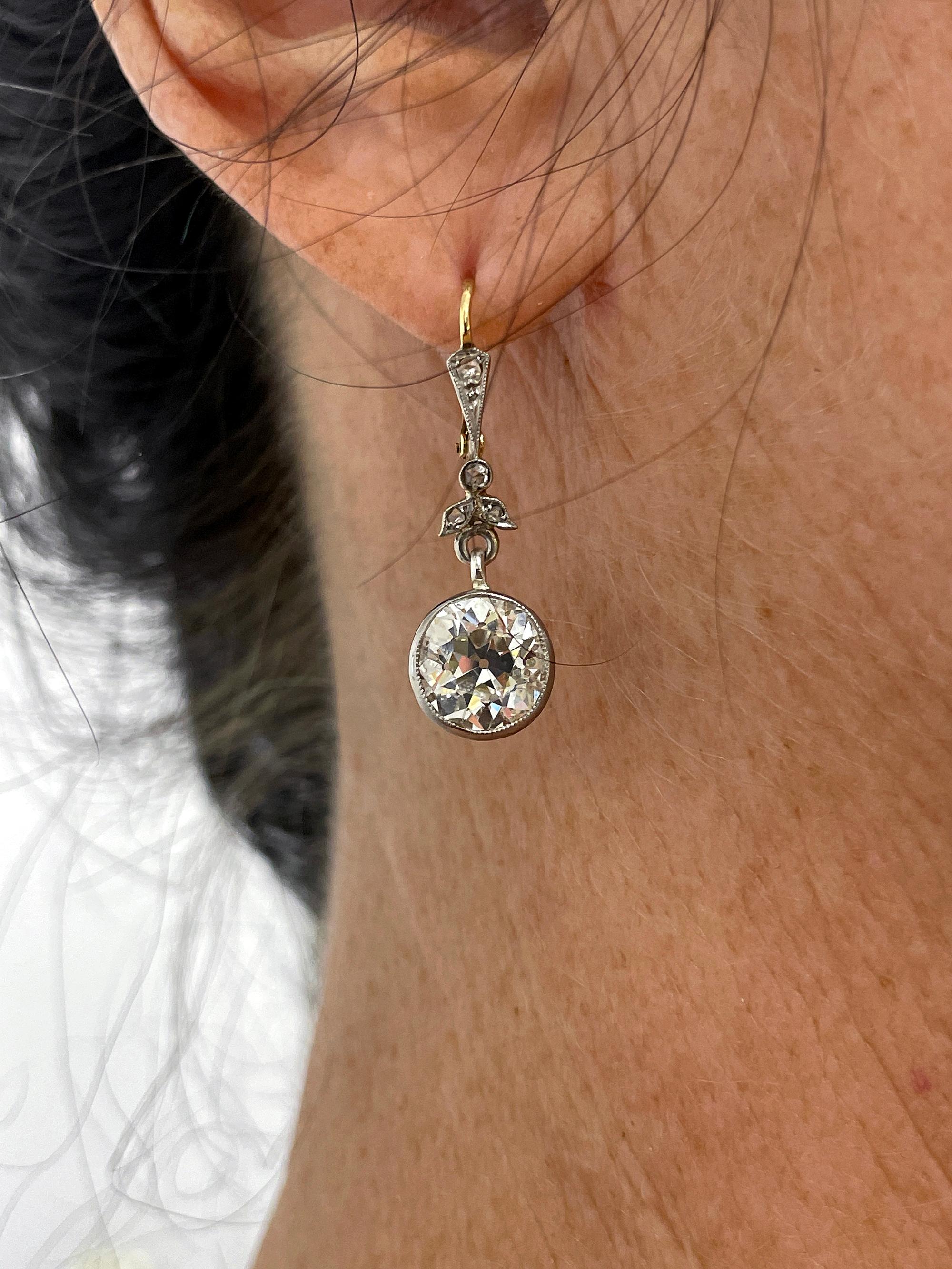 Pendientes franceses Belle Époque GIA 5,05ctw Diamantes talla vieja europea Plat 18K en venta 8