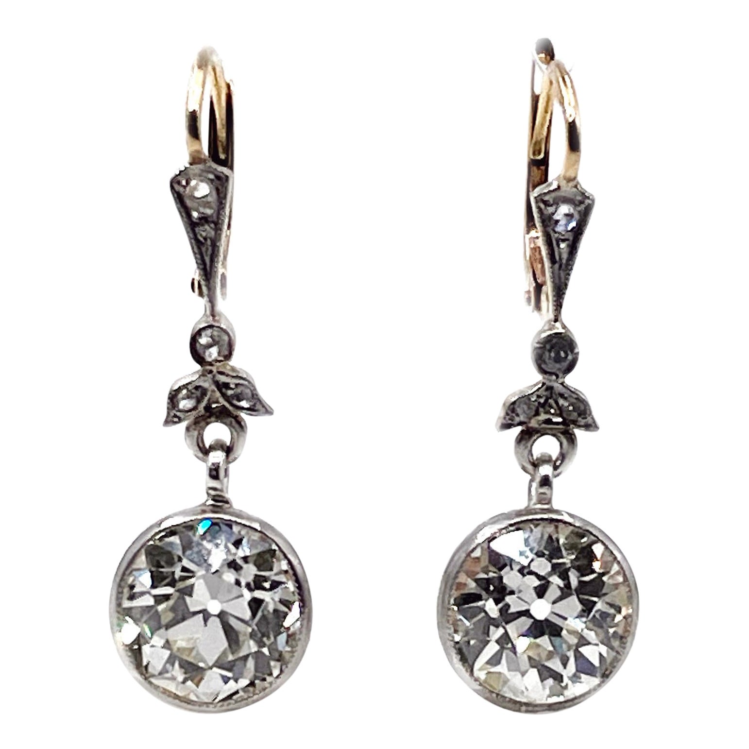 Boucles d'oreilles Belle Époque française GIA 5,05ctw Vieux diamants taille européenne Plat 18K