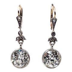 Boucles d'oreilles Belle Époque française GIA 5,05ctw Vieux diamants taille européenne Plat 18K