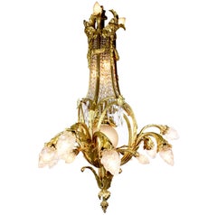 French Belle Époque Gilt-Bronze and Cut-Glass Figural Cherub & Putto Chandelier