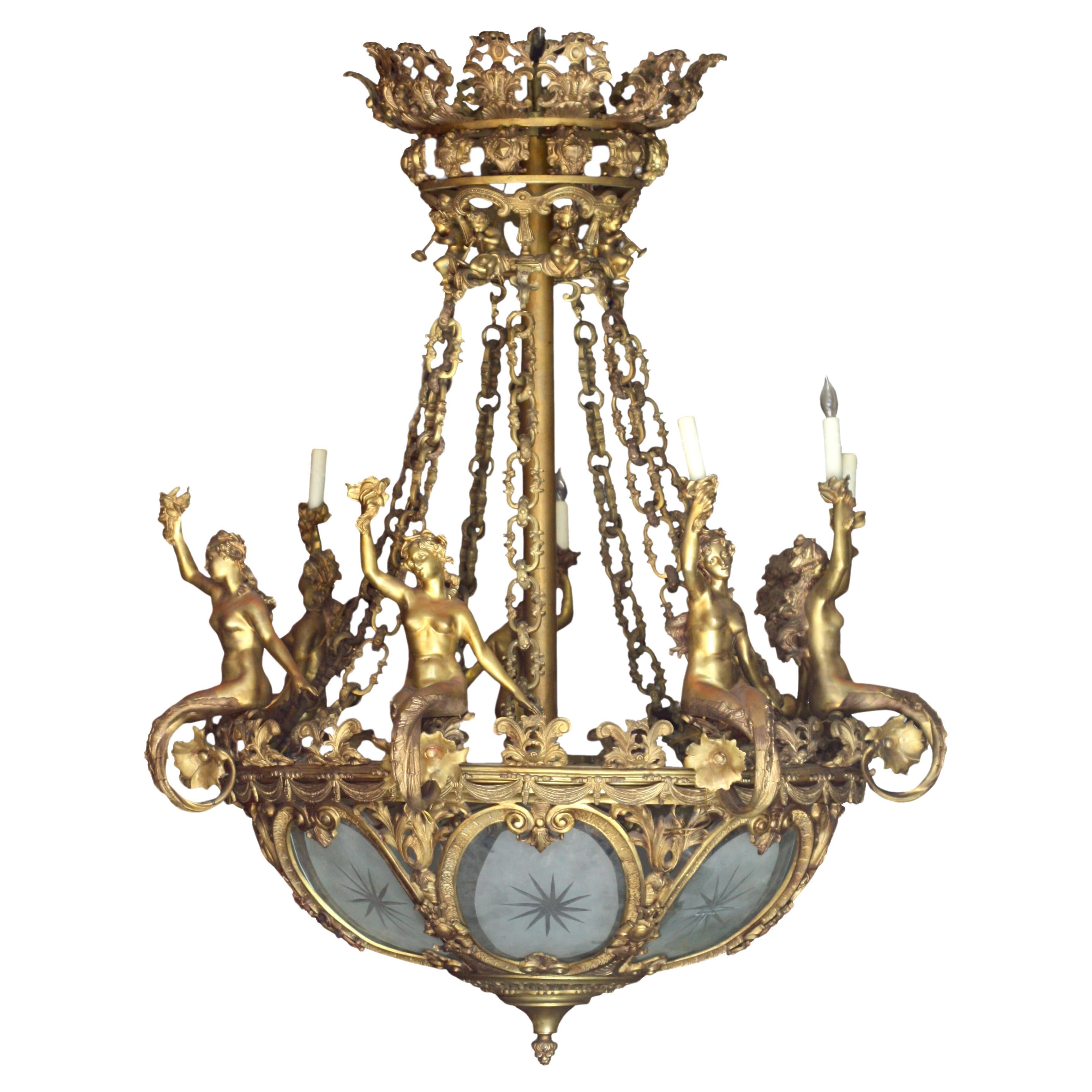 French Belle Époque Gilt Bronze Chandelier, Late 19th Century