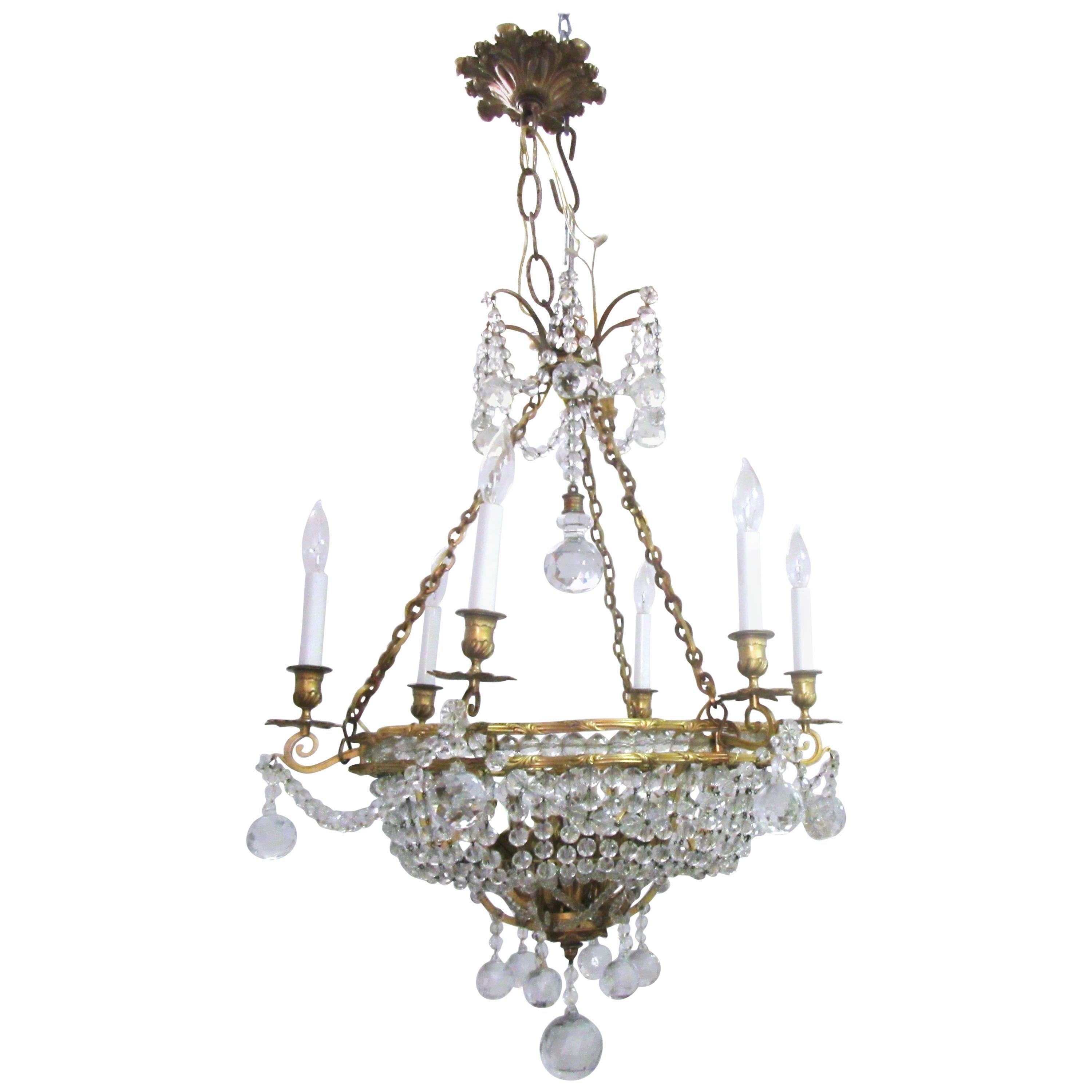 French Belle Époque Gilt Bronze Chandelier with Cut Crystal Elements