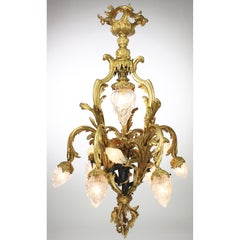 French Belle Époque Gilt Bronze, Patinated Bronze Ten-Light Cherub Chandelier