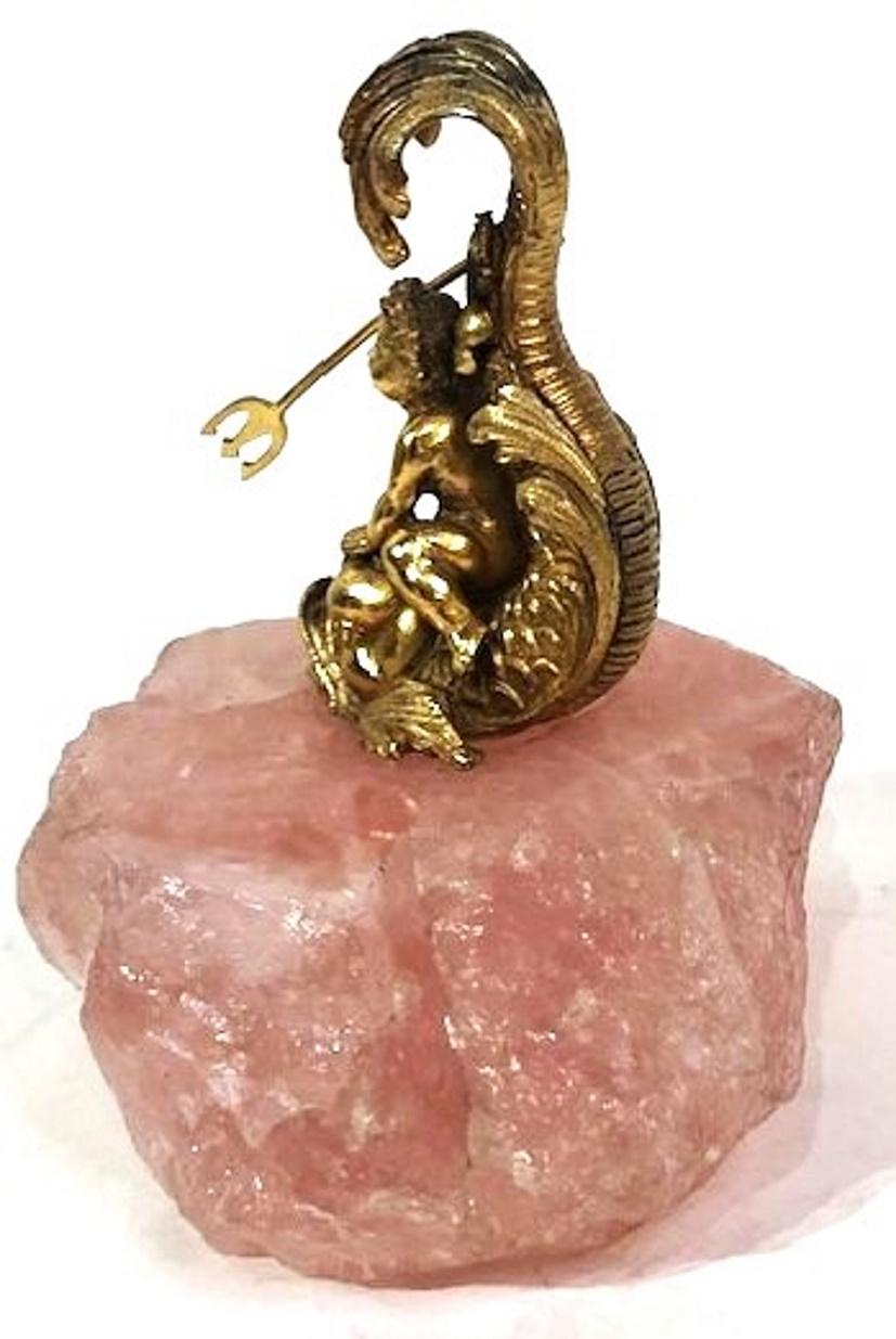 Français Belle Époque française, argent doré et quartz rose  Presse-papiers sculpturaux, vers 1880 en vente