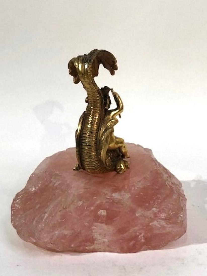 Sculpté Belle Époque française, argent doré et quartz rose  Presse-papiers sculpturaux, vers 1880 en vente