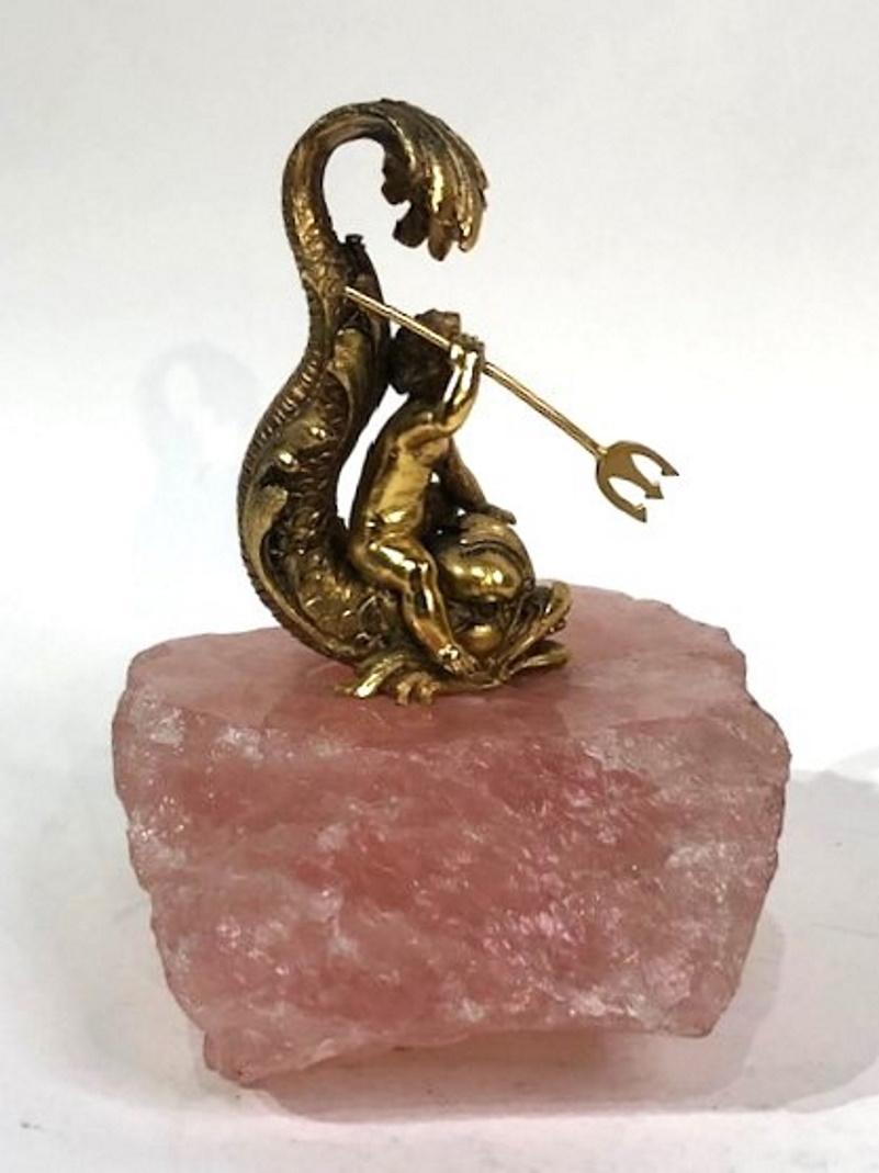 Belle Époque française, argent doré et quartz rose  Presse-papiers sculpturaux, vers 1880 Bon état - En vente à New York, NY