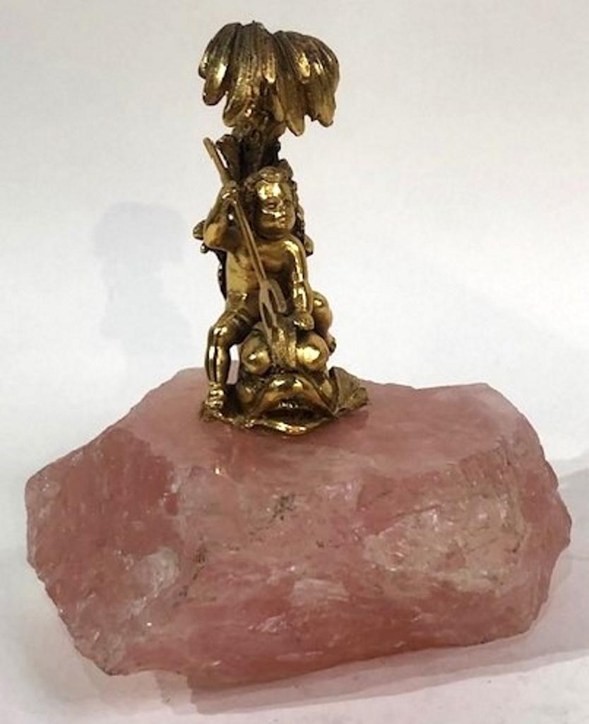 Fin du XIXe siècle Belle Époque française, argent doré et quartz rose  Presse-papiers sculpturaux, vers 1880 en vente
