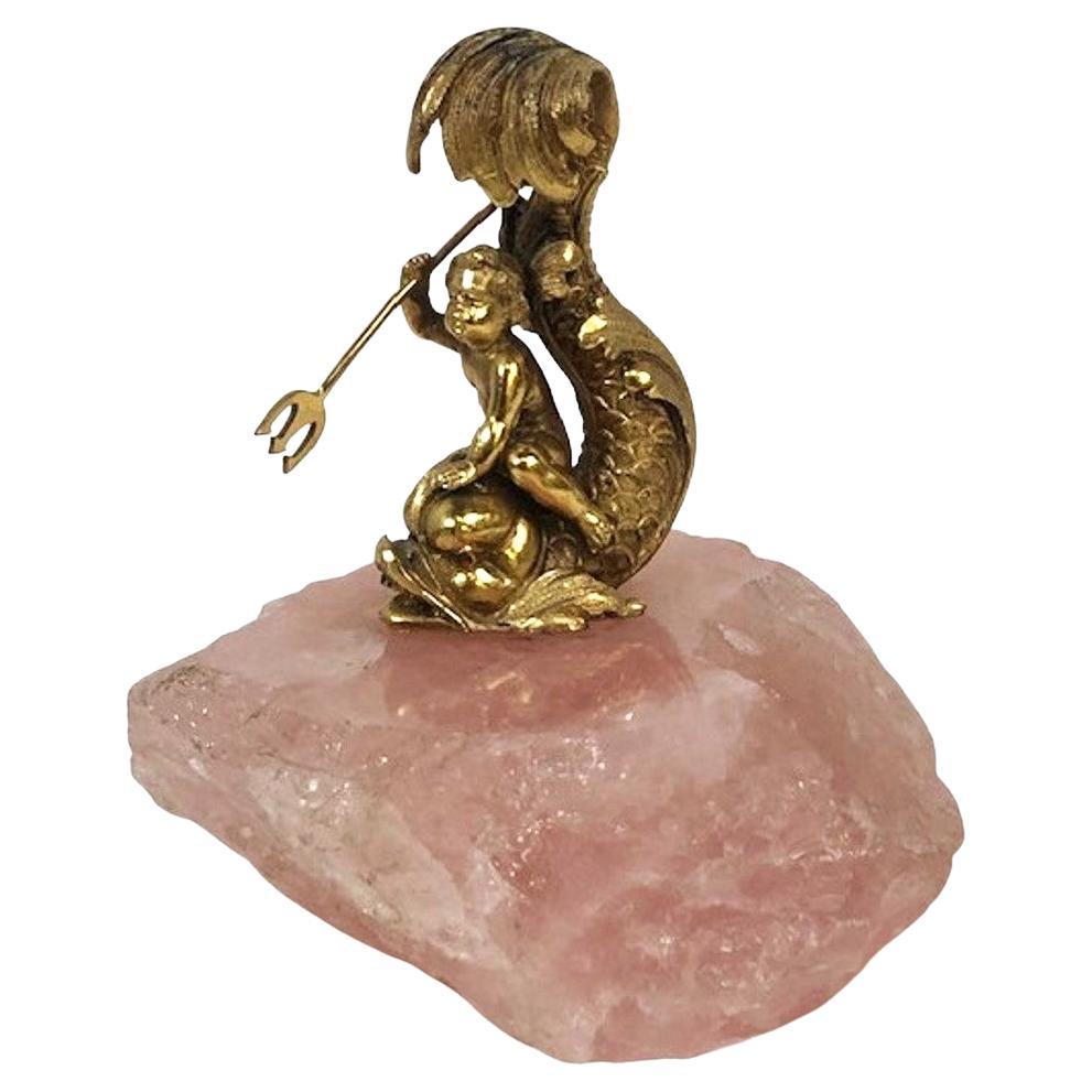 Belle Époque française, argent doré et quartz rose  Presse-papiers sculpturaux, vers 1880 en vente
