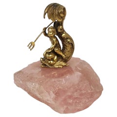 Belle Époque francesa, plata dorada y cuarzo rosa  Pisapapeles escultórico, ca. 1880