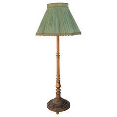 French Belle Époque Gold Gilt Carved Wood Large Floor Lamp Green Shade