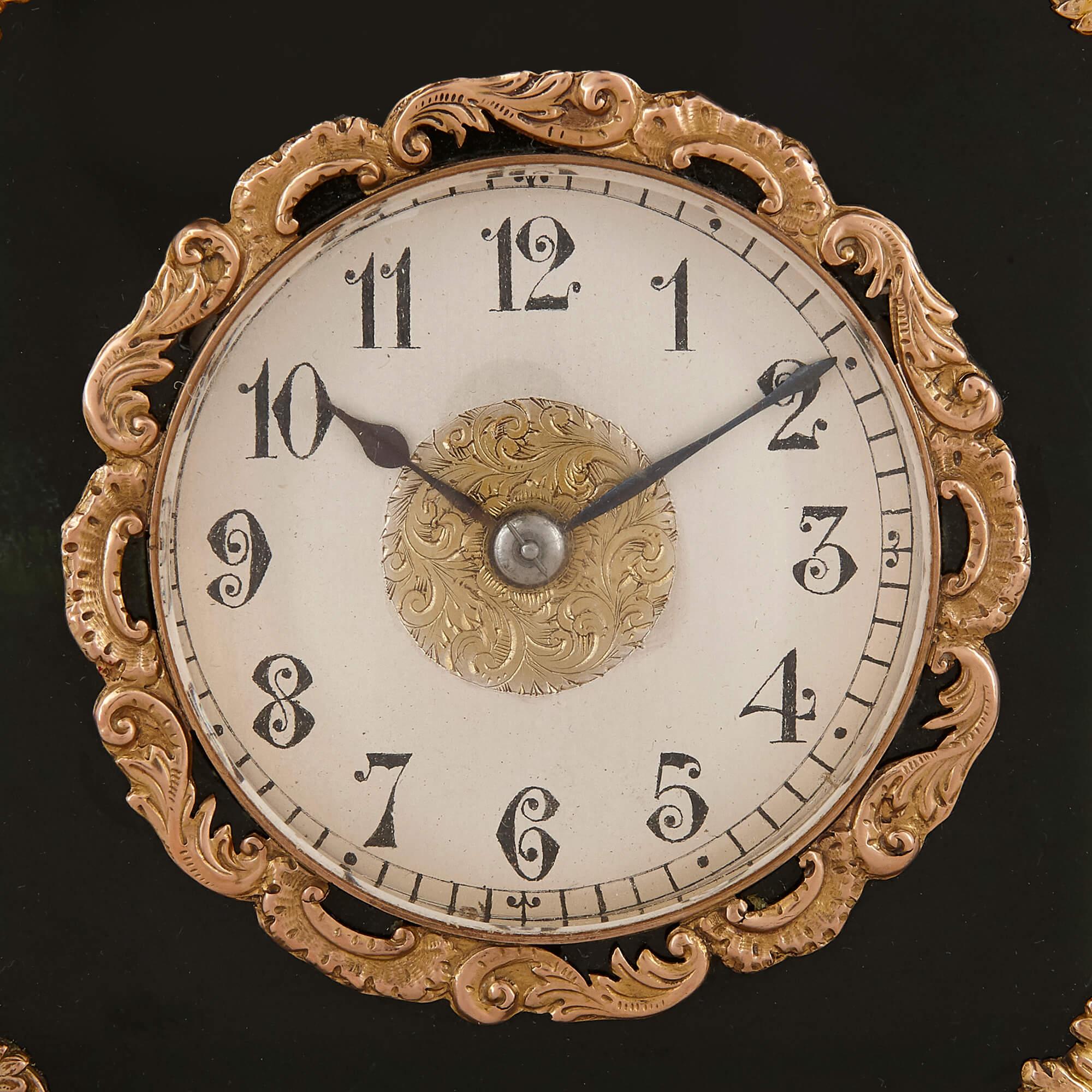 French Belle Époque Green Nephrite Carriage Clock Mounted with Gold In Good Condition For Sale In London, GB