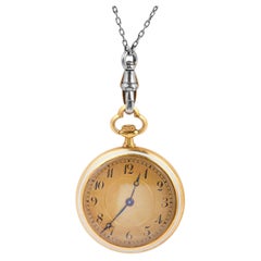 French Belle Époque Guilloché enamel pocket watch 18k gold necklace